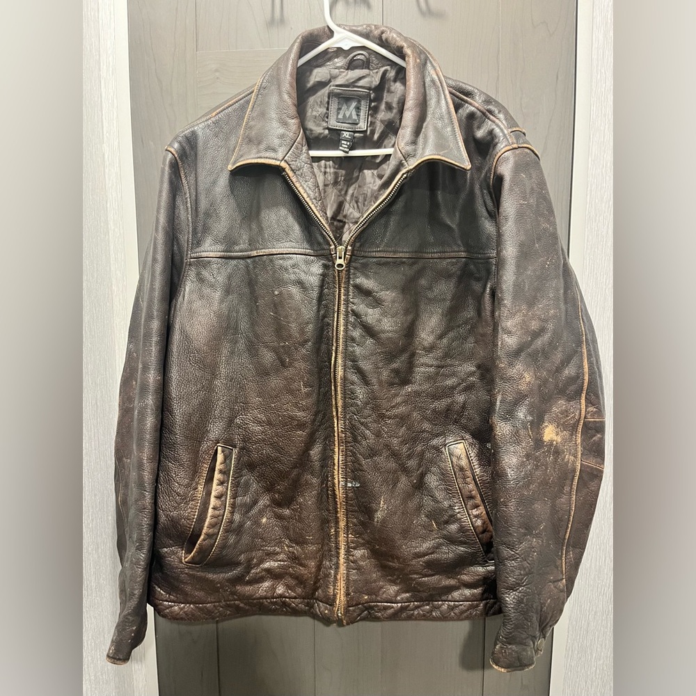 BRAND M,GENUINE LEATHER BOMBER JACKET, COAT SIZE X-large